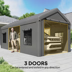 Outsunny 3 x 6 m Heavy Duty Carport, Portable Garage Car Canopy Tent with Galvanised Frame, Doors, Windows, Dark Grey