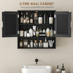 HOMCOM Bathroom Cabinet, Wall Mounted Storage Cabinet with Adjustable Shelves, 60 x 20 x 60 cm, Black