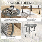 Outsunny Rattan Side Table, Round Outdoor Coffee Table, with Round PE Rattan and Tempered Glass Tabletop, Light Grey