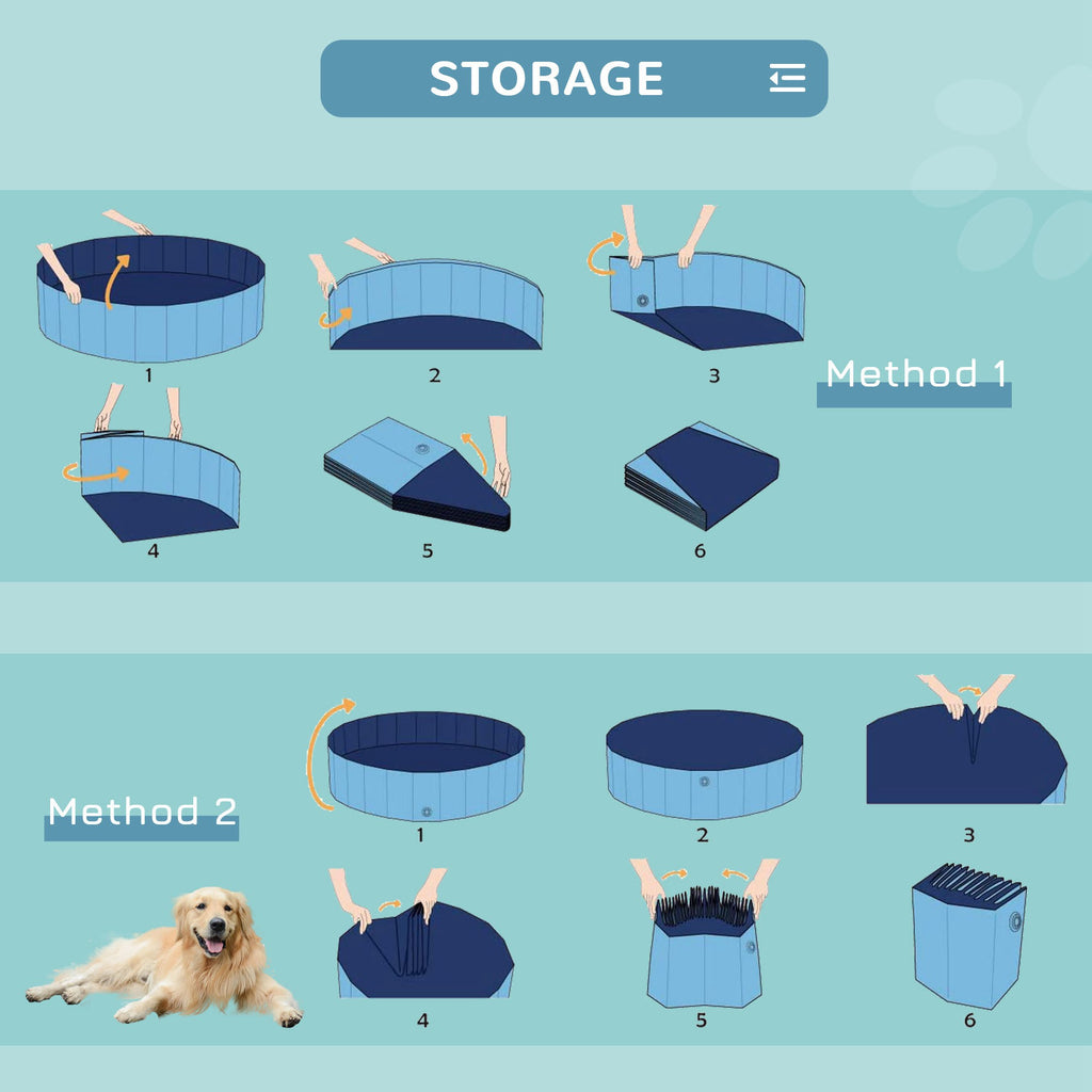 PawHut Foldable Dog Pool for Puppies and Ducks, Thickened PVC Dog Paddling Pool Bath Tub Hard Board, Anti-Slip Bottom and Drainage Hole, 120 x 30cm, Blue