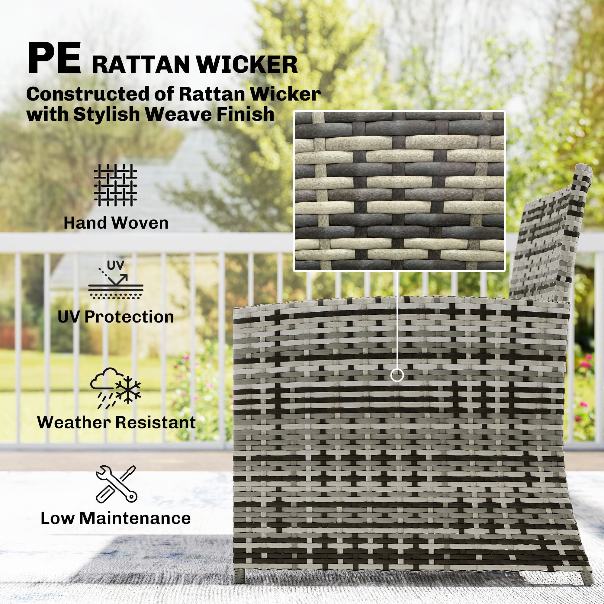 Outsunny 6 Piece Rattan Garden Furniture, Space-Saving Patio Furniture Set with Nesting Tables, Chairs, Stools, Cushions, Grey