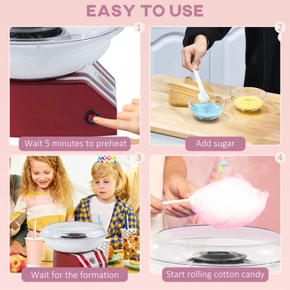 Candy Floss Machine for Kids & Adults, 550W  Retro Cotton Maker for Sugar or Candies,  Including 10 Candyfloss Sticks, Non-Slip Base, Red & White