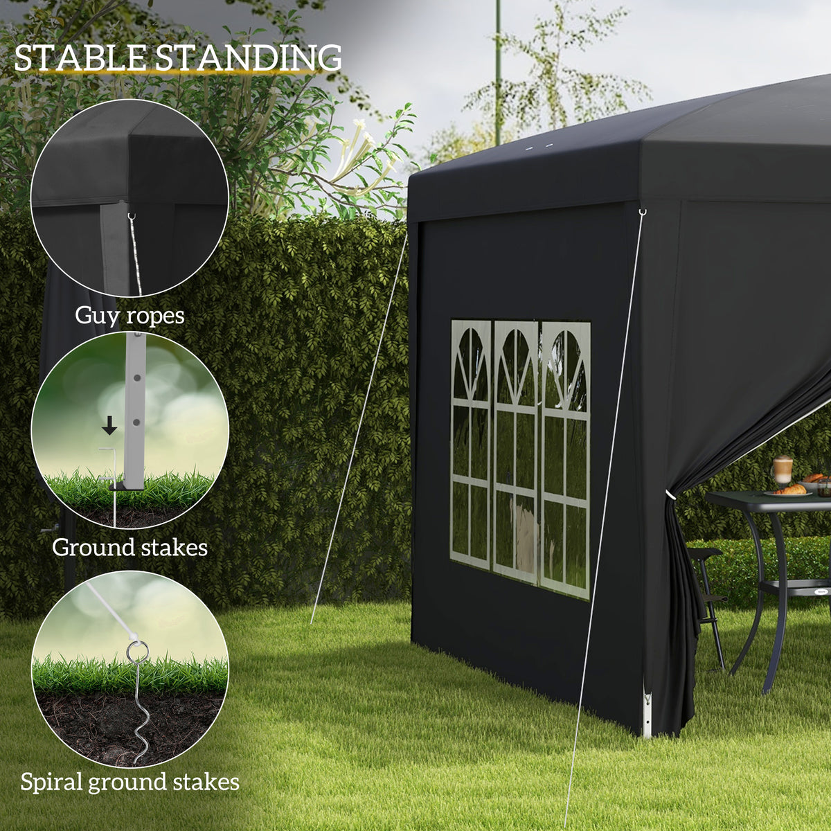 Outsunny 3 x 3 m Garden Pop Up Gazebo, Wedding Party Tent Marquee, Water Resistant Awning Canopy with Sidewalls, Windows, Carry Bag, Black