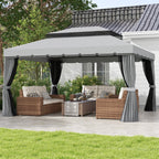 Outsunny 3 x 4m Aluminium Garden Gazebo, Marquee Canopy Shelter Pavilion Party Tent with Nets and Curtains for Garden and Deck, Light Grey