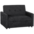 HOMCOM Loveseat Sofa Bed, Convertible Bed Settee with 2 Pillows, Side Pockets, Black