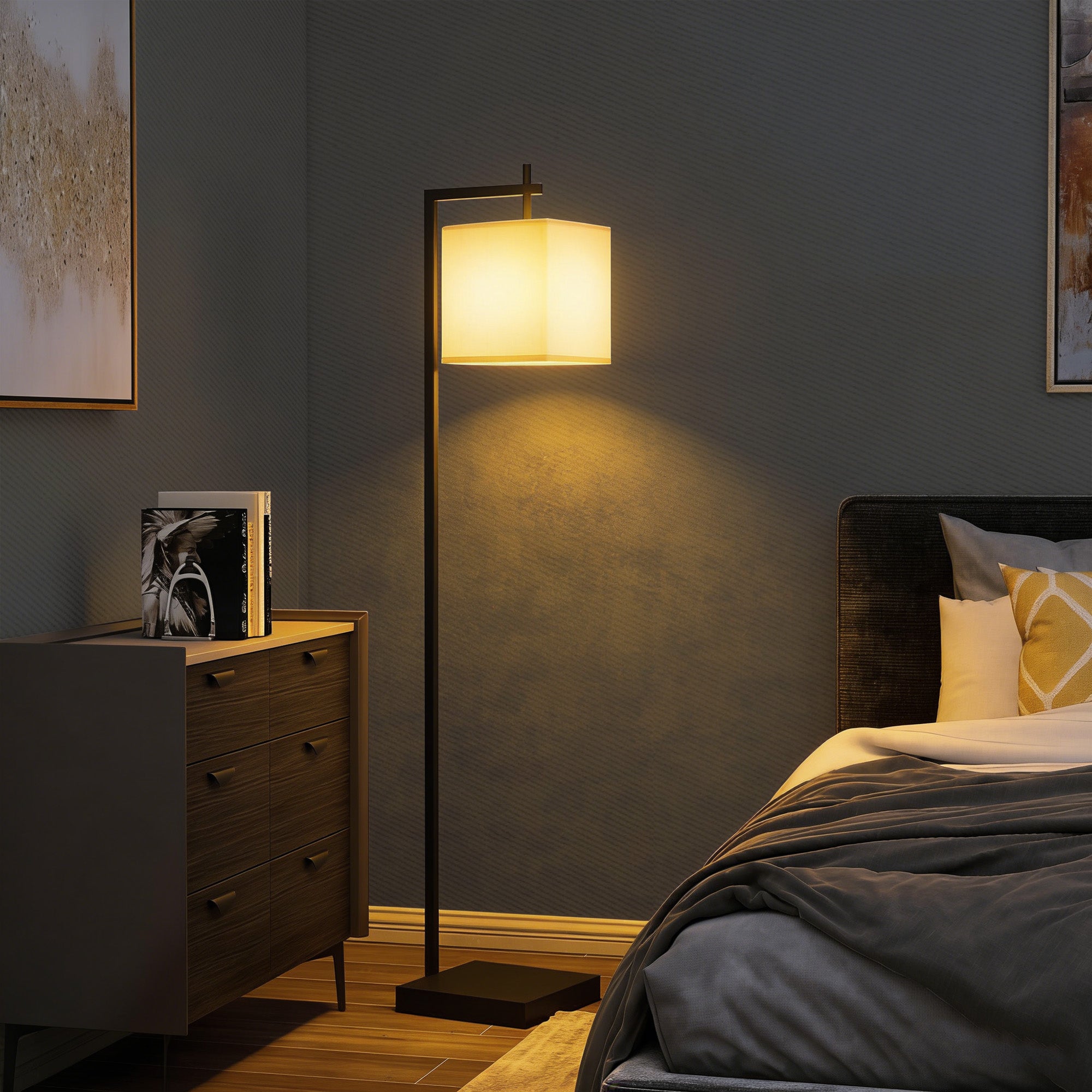 Floor Lamp for Living Room, 66" Modern Tall Standing Lamp with Adjustable Colour Temperatures & 10 Brightness Levels, Remote Control and Foot Switch for Bedroom Office, 9W LED Bulb Included