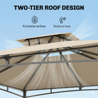 Outsunny 3 x 3 m Gazebo, Garden Gazebo with 2-Tier Roof, Metal Frame, Khaki