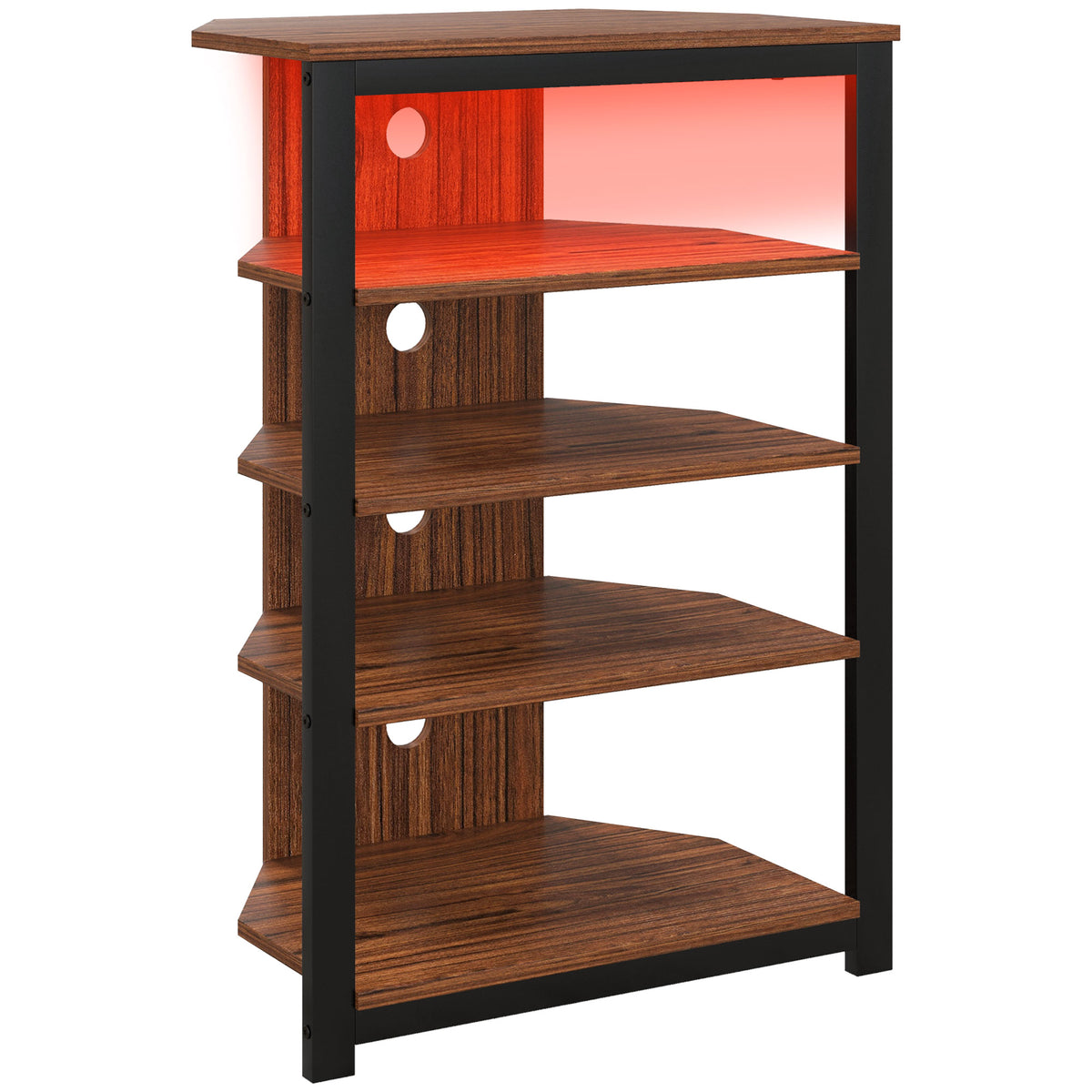 4-Tier Corner TV Stand with Storage, LED Lights, Cable Management, Small Entertainment Centre for TVs up to 29", for Living Room, Bedroom, Brown Wood Effect