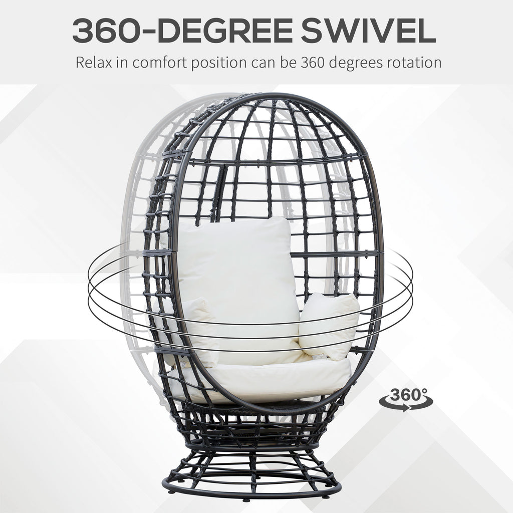 Outsunny 360° Swivel Egg Chair, Garden Rattan Swivel Chair with Thickened Cushion and Pillow, 150 KG Capacity for Indoor Outdoor, Balcony, Patio, Black