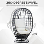 Outsunny 360° Swivel Egg Chair, Garden Rattan Swivel Chair with Thickened Cushion and Pillow, 150 KG Capacity for Indoor Outdoor, Balcony, Patio, Black