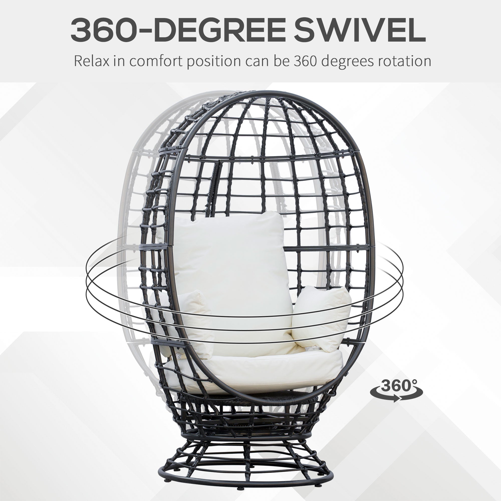 Outsunny 360° Swivel Egg Chair, Garden Rattan Swivel Chair with Thickened Cushion and Pillow, 150 KG Capacity for Indoor Outdoor, Balcony, Patio, Black