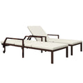 Outsunny Outdoor PE Rattan Sun Lounger Set of 2, Wicker Chaise Recliner Garden Chair with 5-Level Adjustable Backrest and 2 Wheels, Cream White