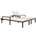 Outsunny Outdoor PE Rattan Sun Lounger Set of 2, Wicker Chaise Recliner Garden Chair with 5-Level Adjustable Backrest and 2 Wheels, Cream White