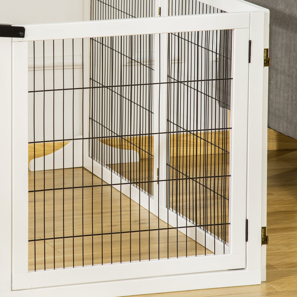 PawHut Wooden Pet Gate, Freestanding Dog Safety Barrier with 2 Support Feet, White