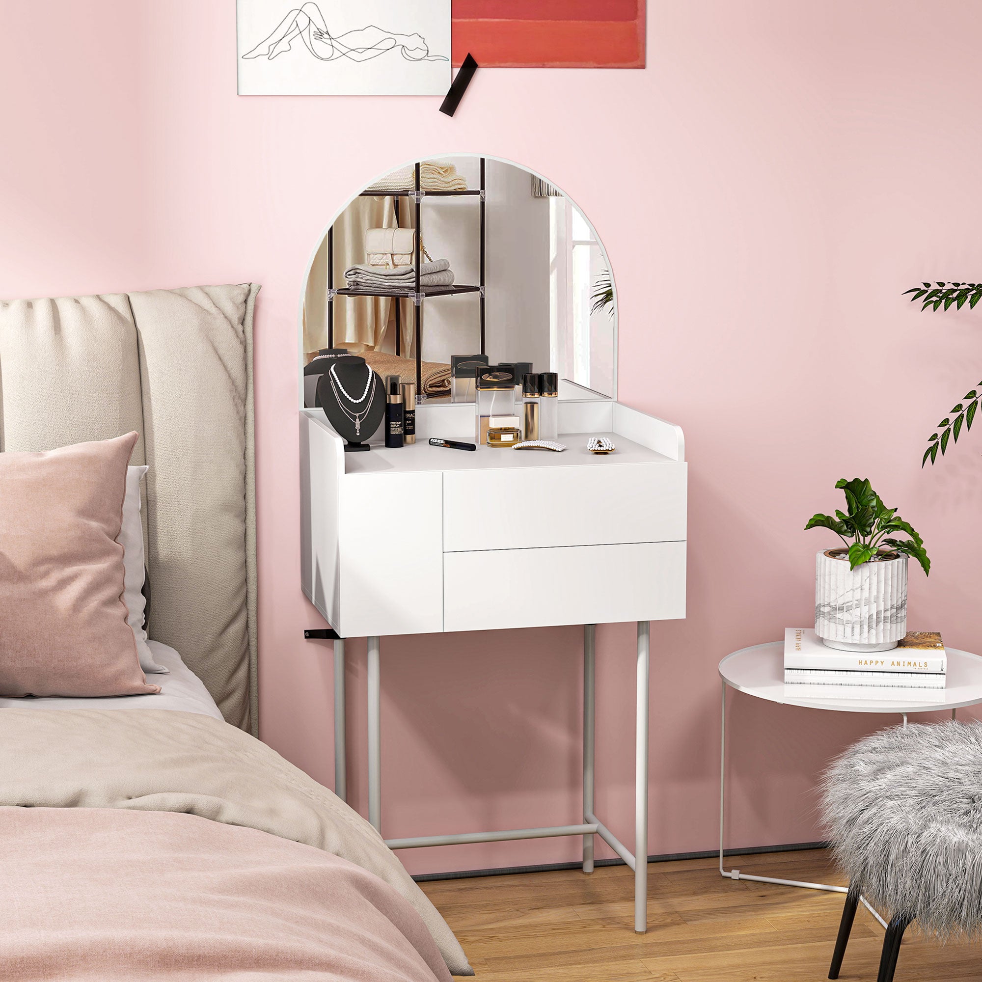 HOMCOM Three Drawer Compact Dressing Table - White