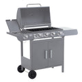 Outsunny 4+1 Burner Gas BBQ Grill, Outdoor Barbecue Trolley with Wheels, Warming Rack, Side Shelves, Cabinet, Thermometer for Garden, Party, Camping, 125L x 51W x 100Hcm, Grey