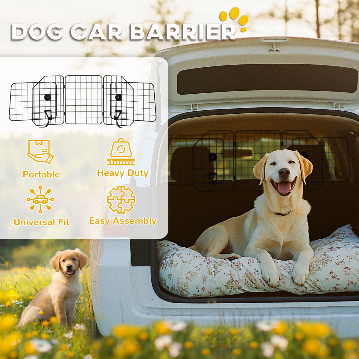 PawHut Dog Guard for Cars, Vans, Vehicles, with 93-150cm Adjustable Width