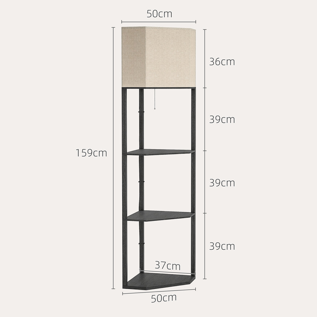 Corner Floor Lamp with Shelves, Tall Standing Lamps for Living Room, with Pull Chain Switch Bulb not Included, Black