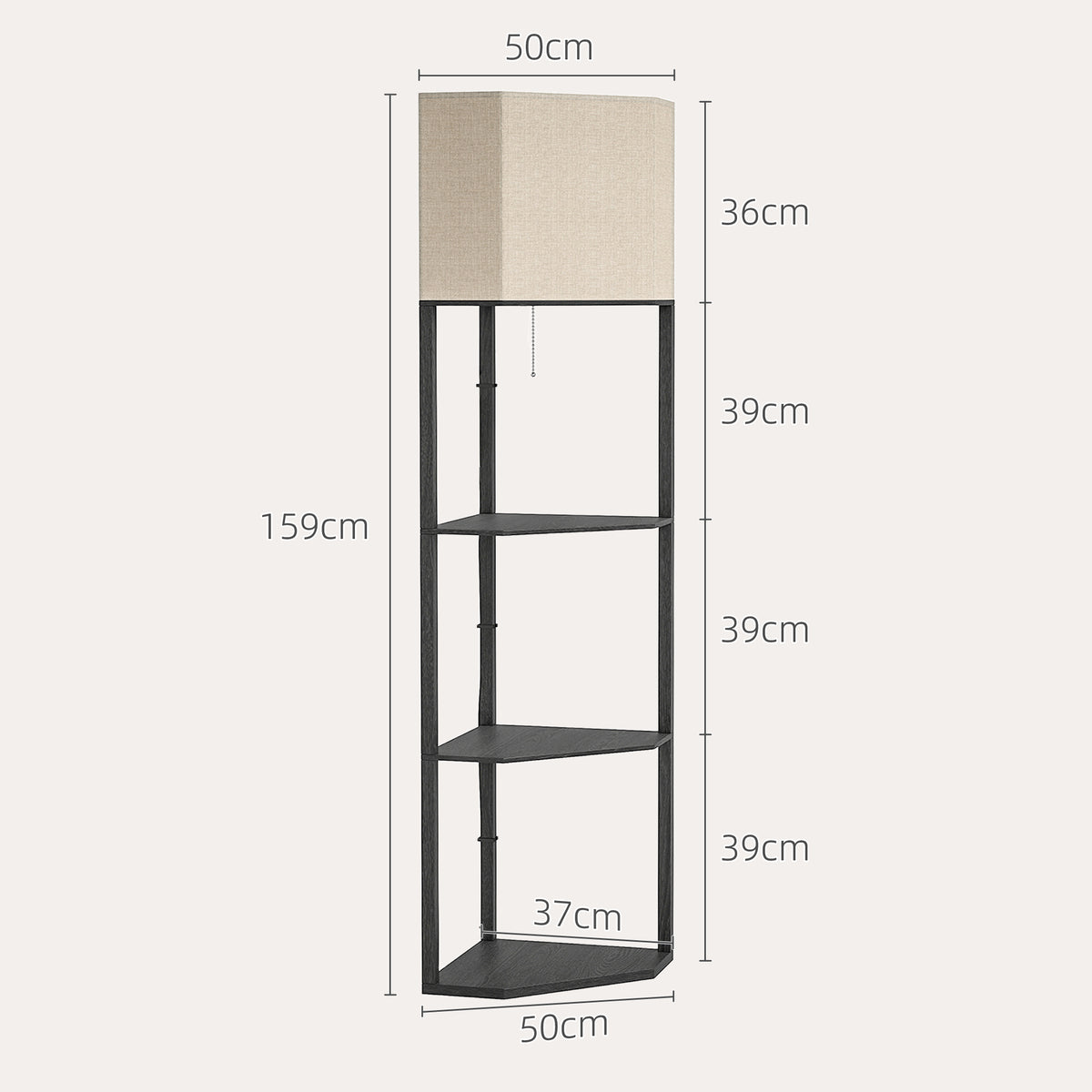 Corner Floor Lamp with Shelves, Tall Standing Lamps for Living Room, with Pull Chain Switch Bulb not Included, Black