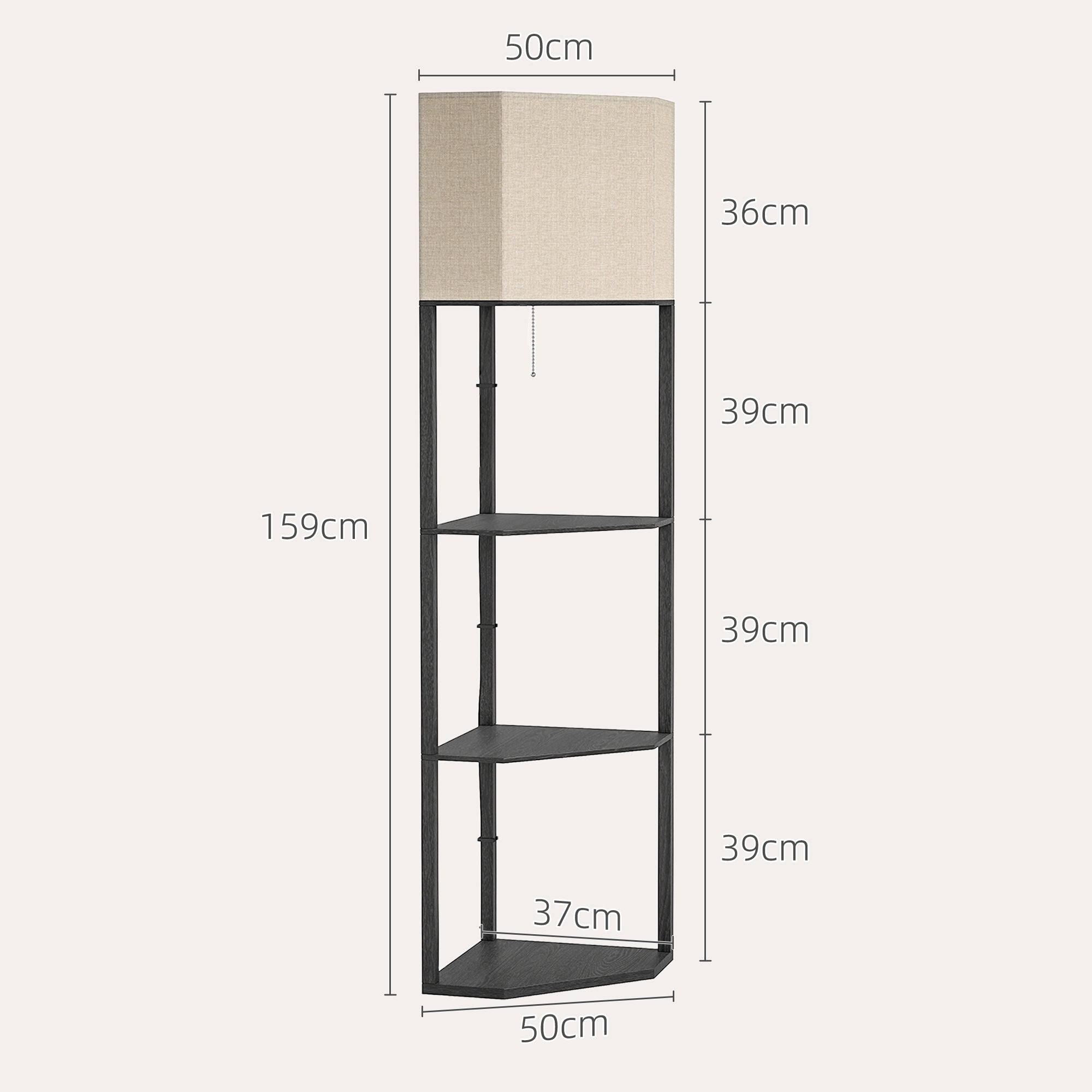 Corner Floor Lamp with Shelves, Tall Standing Lamps for Living Room, with Pull Chain Switch Bulb not Included, Black