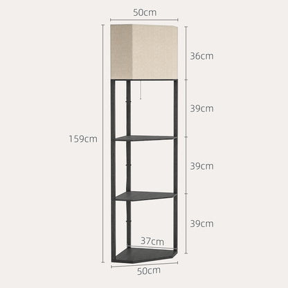 Corner Floor Lamp with Shelves, Tall Standing Lamps for Living Room, with Pull Chain Switch Bulb not Included, Black