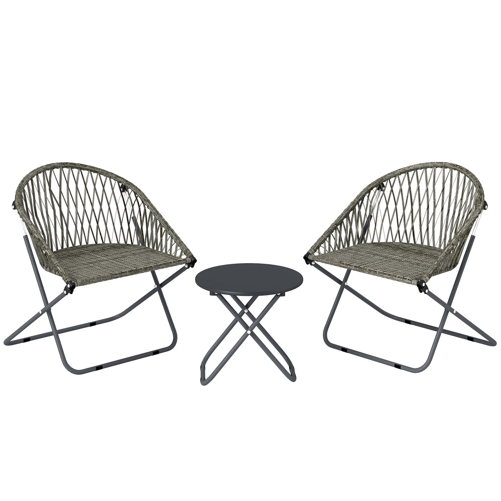 Outsunny Patio Bistro Set, Folding Patio Furniture Set with 2 Chairs and Table, Grey