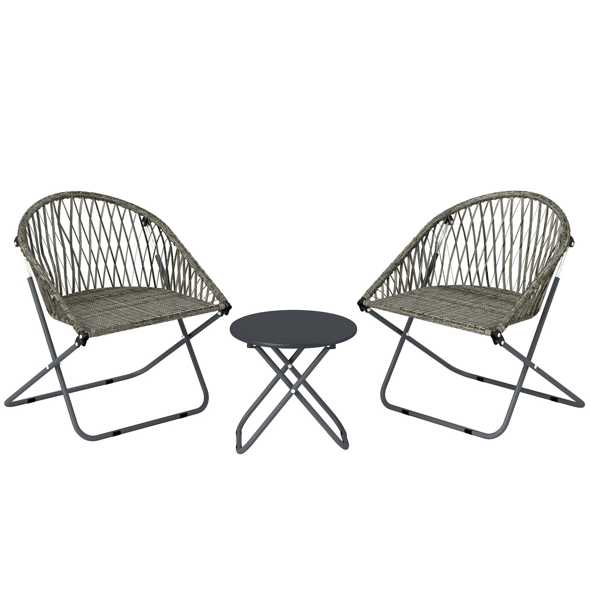 Outsunny Patio Bistro Set, Folding Patio Furniture Set with 2 Chairs and Table, Grey
