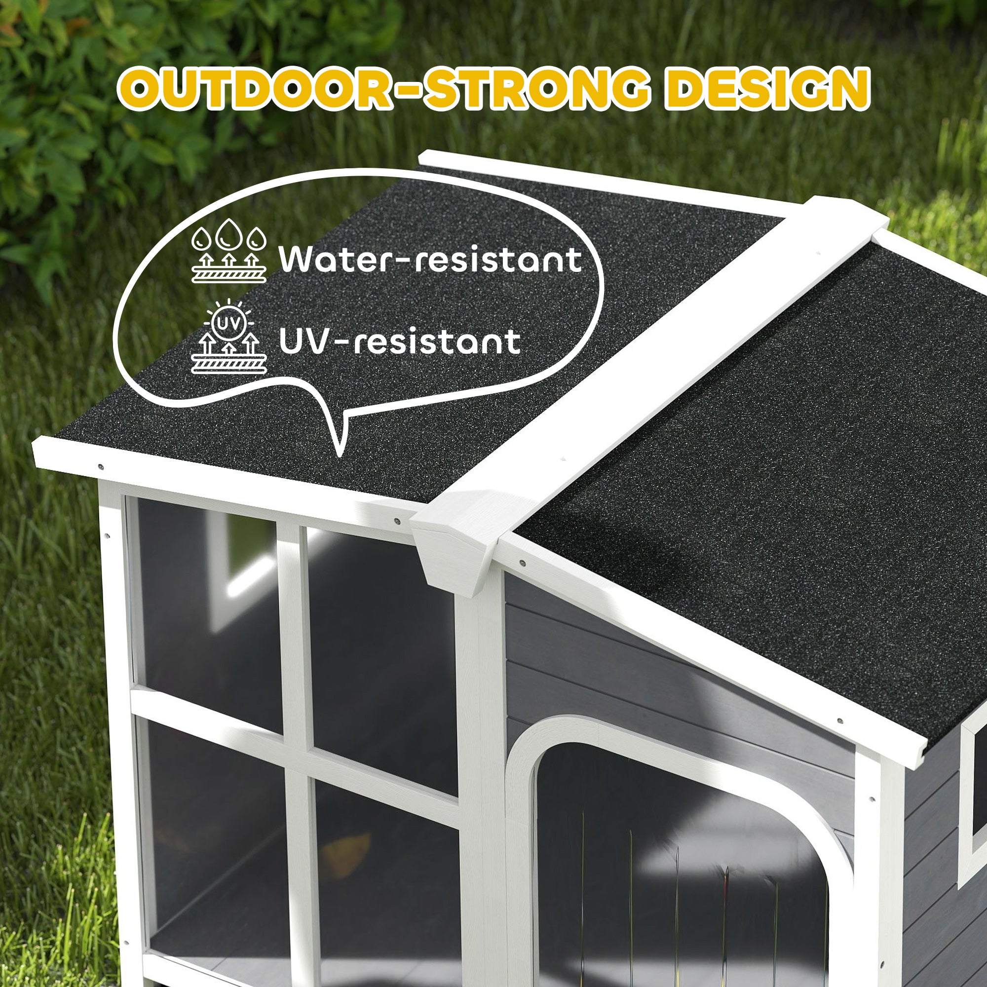 PawHut Wooden Dog Kennel with Removable Floor, Asphalt and Openable Roof, Giant Window for Large Dogs, Charcoal Grey