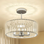 Crystal Ceiling Light Fixture Set of 2, Semi Flush Mount Modern Chandelier for Living Room, Bedroom and Hallway, 3-Lights with E14 Base, Silver Tone