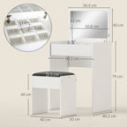 HOMCOM Dressing Table with Mirror and Stool, Vanity Makeup Table with Flip Up Mirror, Vanity Desk with Storage Unit and Padded Seat, White