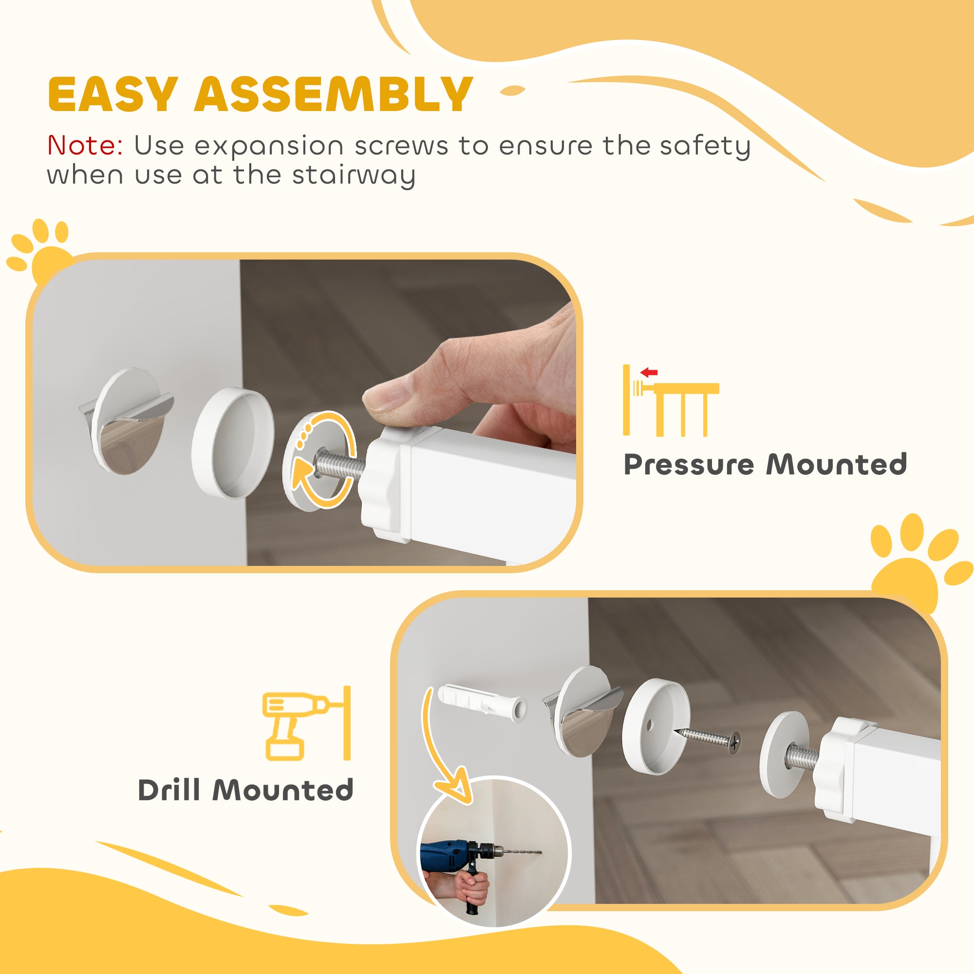 PawHut Adjustable Safety Gate w/ Three Extensions, Four Adjustable Screws, White