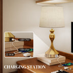 Set of Two Three-Colour Lamps, with USB Ports - Gold Tone