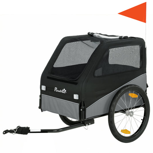 PawHut Dog Bike Trailer, Dog Cart Bicycle Carrier for Small and Medium Pets with 20" Inflatable Rubber Wheels, Grey