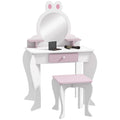 Bunny-Design Kids Dressing Table, with Mirror and Stool - White and Pink