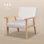 HOMCOM Modern Armchair, Linen Upholstered Accent Chair with Solid Wood Legs and Wide Seat, Padding Lounge Chair for Living Room Bedroom Office, Cream White