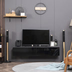 160cm High Gloss Floating TV Unit Stand for TVs up to 70", Wall Mounted TV Cabinet with Storage Cupboards, Grey and Black