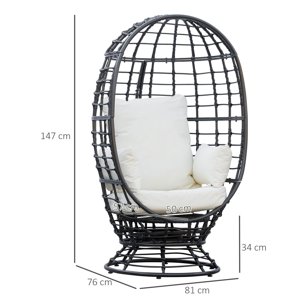 Outsunny 360° Swivel Egg Chair, Garden Rattan Swivel Chair with Thickened Cushion and Pillow, 150 KG Capacity for Indoor Outdoor, Balcony, Patio, Black