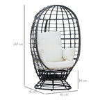 Outsunny 360° Swivel Egg Chair, Garden Rattan Swivel Chair with Thickened Cushion and Pillow, 150 KG Capacity for Indoor Outdoor, Balcony, Patio, Black