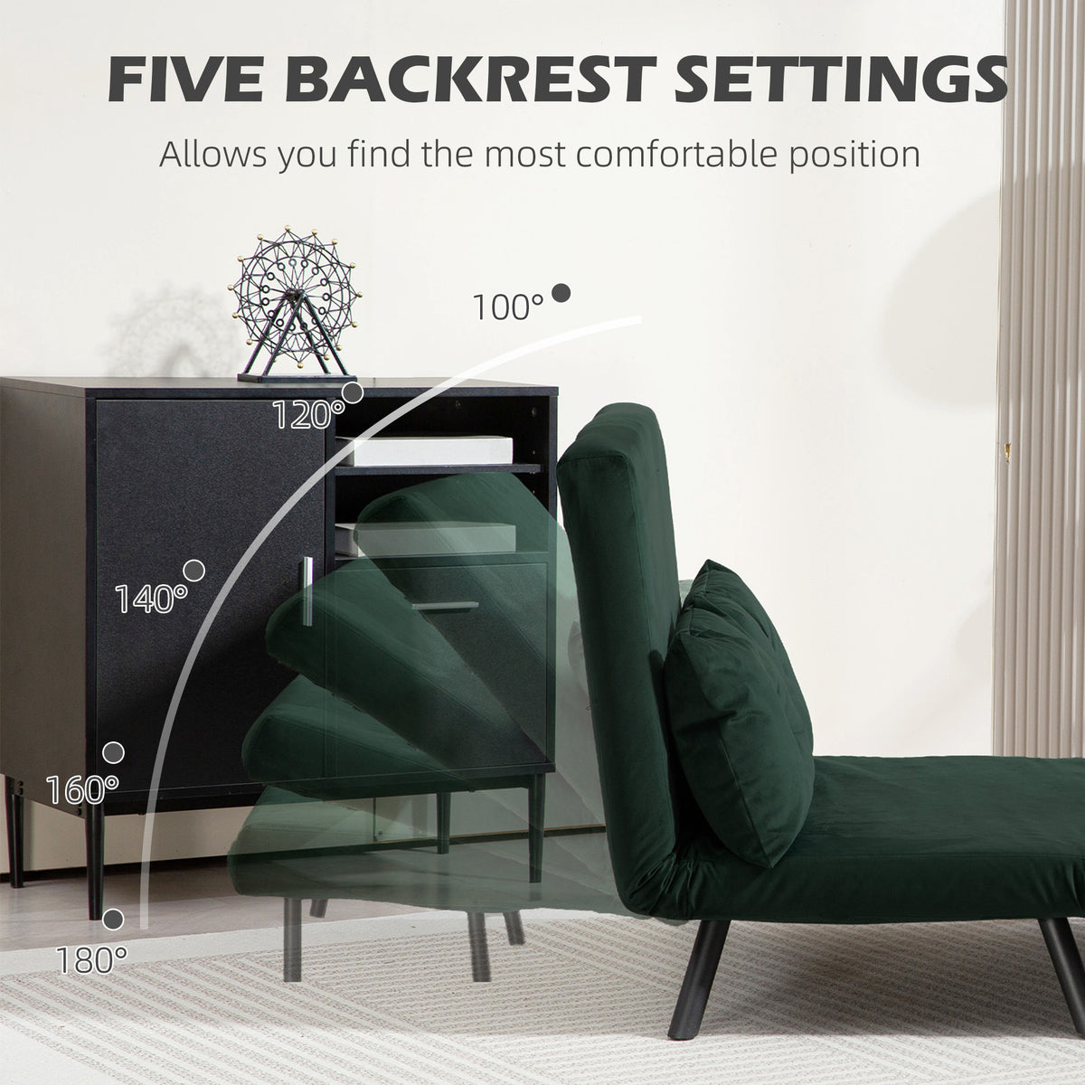 4-in-1 Velvet-Feel Double Sofa Bed, with Pillows - Green