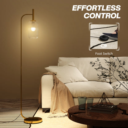 Floor Lamp for Living Room with Glass Lampshade, Modern Standing Lamp with Foot Switch for Bedroom, Bulb not Included, Gold Tone