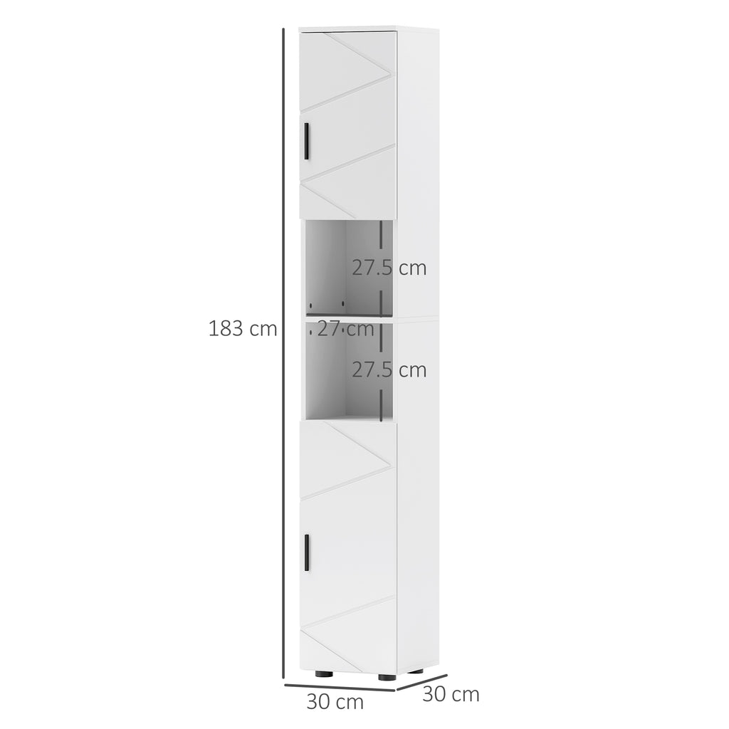 kleankin Line Embossed Tall Bathroom Storage Cabinet - White
