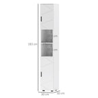 kleankin Line Embossed Tall Bathroom Storage Cabinet - White