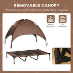 PawHut Outdoor Dog Bed with Removable Canopy, Portable Raised Dog Bed for Camping, Garden & Beach, Water-Resistant UV-Protection Mesh Pet Cot Sun Lounger, for XL Pets, 122 x 92 x 108 cm, Brown