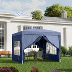 Outsunny 3 x 3 m Garden Pop Up Gazebo, Wedding Party Tent Marquee, Water Resistant Awning Canopy with Sidewalls, Windows, Carry Bag, Blue