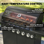 Outsunny 6+1 Burner Gas BBQ Grill, Outdoor Barbecue Trolley with Wheels, Warming Rack, Thermometer, Bottle Opener, Black