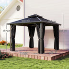 Outsunny 2.5 x 2.5 m Hardtop Gazebo Canopy with 7mm PC Roof, Garden Gazebo Permanent Pavilion with Netting, Curtains, Dark Grey