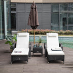 2 Seater Rattan Sun Lounger Set with Side Table Black