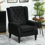 HOMCOM Wingback Accent Chair, Faux Linen Armchair with Thick Spring Cushion, High Back, Solid Wood Legs, Retro Button Tufted Reading Chair for Living Room, Bedroom, Black