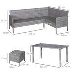 Outsunny 6-Seater Rattan Dining Set Sofa Table Footstool Outdoor w/ Cushion Garden Furniture