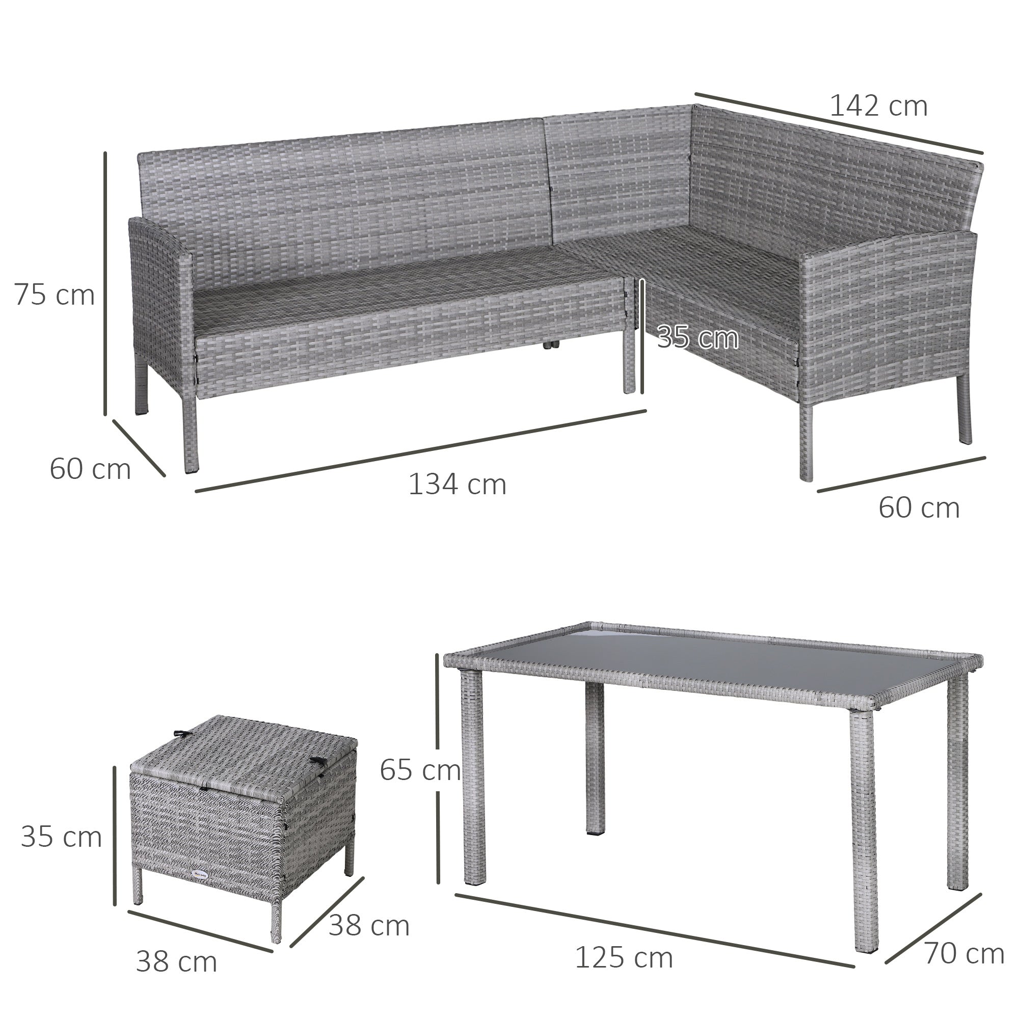 Outsunny 6-Seater Rattan Dining Set Sofa Table Footstool Outdoor w/ Cushion Garden Furniture